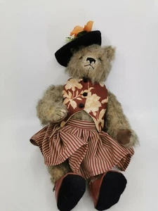 VINTAGE Acrylic Artist Bear With Hat Vest Fully Jointed 13" Ontario 97D3019 - Picture 1 of 4