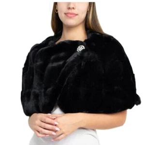 Nina Leonard Jacket Shrug Cape Womens Large Luxe Faux Fur Winter Wedding Party - Picture 1 of 14