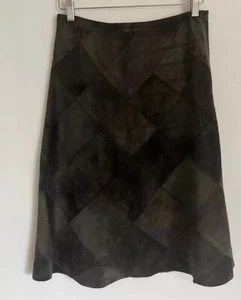 Jigsaw Suede Leather A-line Skirt Size 10 Patchwork Vintage Look Boho Chic Grey - Picture 1 of 6