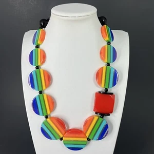 Clear Acrylic Lucite Stripe Necklace Rainbow Chunky Post Modern Statement - Picture 1 of 7