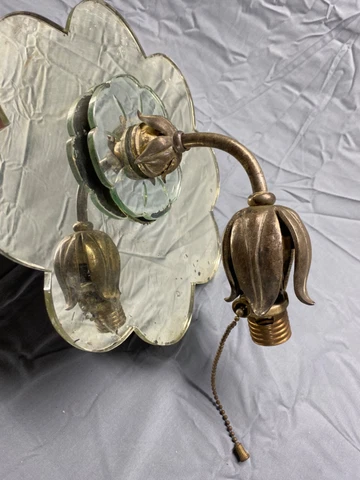 Antique Small Floriform Mirrored Silver Bronzed Single arm Wall Sconces One good Cover