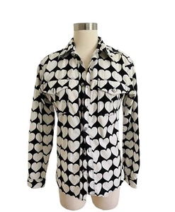 VERSACE YOUNG Black White Heart Vintage Top Button Down Shirt  Sz 14 - Picture 1 of 4