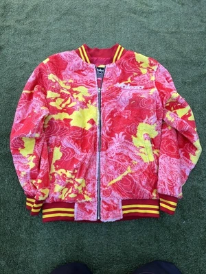 Valeza Jacket Mens Small Red Yellow Pink Dragon Anime Streetwear Bomber Rare Zip - Image 1 of 4