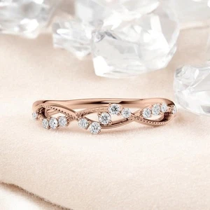 Compromiso de oro rosa de 14 quilates corte redondo banda de diamantes 0,15... - Imagen 1 de 8
