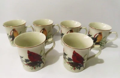 6 кружек Lenox Winter Greetings Catherine McClung с птицами - как новые - Изображение 1 из 4