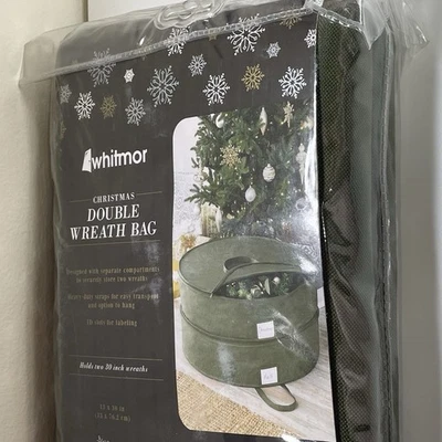 Whitmor Christmas Double Wreath Bag Holds Two 30 In Wreaths Green 2 Compartments - Image 1 of 4