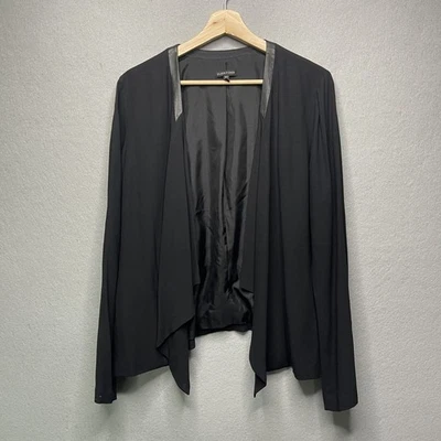 Eileen Fisher Silk Georgete Crepe Jacket Black Drape Front Leather Trim XL - Image 1 of 4