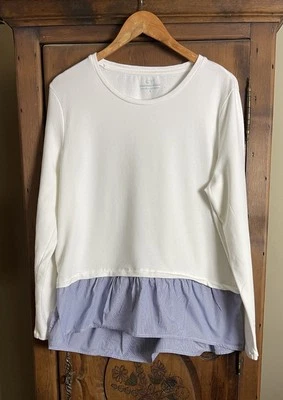 Sudadera de felpa blanca para mujer Vineyard Vines talla L dobladillo con volantes a rayas azules Foto 1 de 4