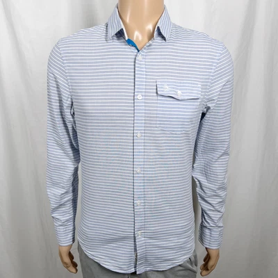 Original Penguin Men's Small Light Blue Striped Slim Long Sleeve Button-Up Shirt - Image 1 of 4