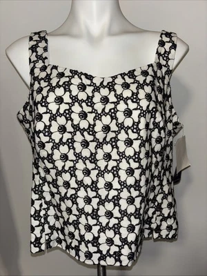 Rena Rowan 16 Linen Blend Embroidered Floral Lace Tank Top Black White NWT - Image 1 of 4