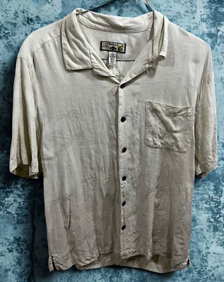 Caribbean Joe Shirt Mens Size Large Short Sleeve Cream Silk Blend Beach Vacation - Image 1 of 4