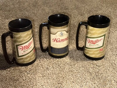 Taza de plástico térmica para servir 3 Hamms & High Life vintage Stein publicidad Foto 1 de 4