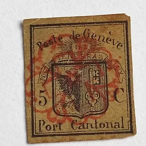 Timbre oblitéré Suisse / 5c Port Cantonal dans le bas / Genève 1845 - Foto 1 di 9