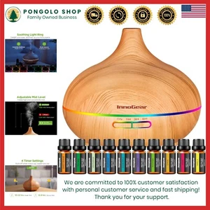 Elegant 400ml Aromatherapy Diffuser & 10 Essential Oils - Perfect Gift Set - Picture 1 of 10