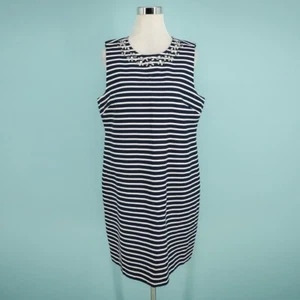 J. Crew Size 14 Blue White Stripe Rhinestone Jewel Embellished Sleeveless Dress - Picture 1 of 8