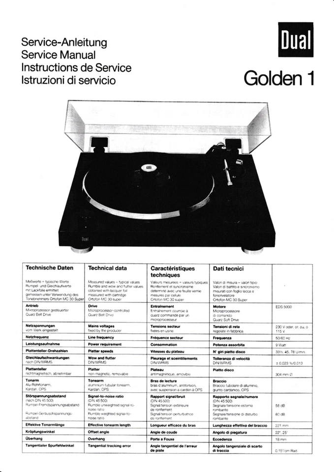 Service Manual Guide For Dual Golden 1 - Image 1 of 1