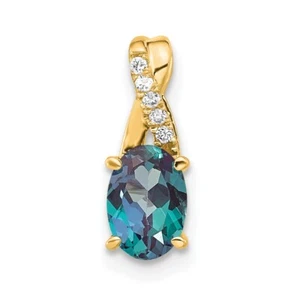 14k Yellow Gold 0.755Ct Oval Lab Created Alexandrite and Diamond Pendant for Mom - Picture 1 of 2