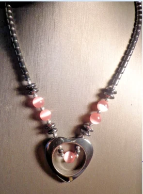 Macy's Dark Gray Ceramic 18" Heart Necklace with Pink Moon Stones & Crystals - Image 1 of 4