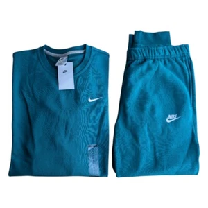 Nike Solo Swoosh Men's Size L Sweatsuit Matching Teal Tracksuit French Terry NEW - Picture 1 of 10