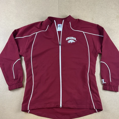 Arkansas Razorbacks Russell Jacket Womens Large Red White Hogs Zip SEC SKU2758 Cover