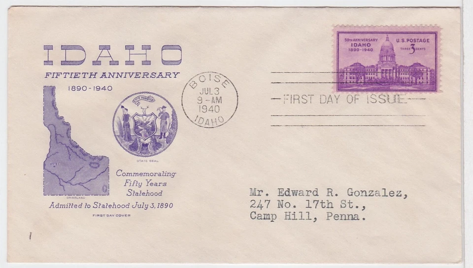 TurtlesTradingPost- Idaho Statehood #896 FDC 1940 Grimsland Cachet - Image 1 of 1