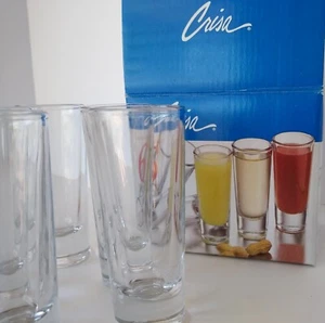 5 RIEKES-CRISA SHOT GLASSES 2 OZ CLEAR CRYSTAL Shooters Weighted Bottom - Picture 1 of 5