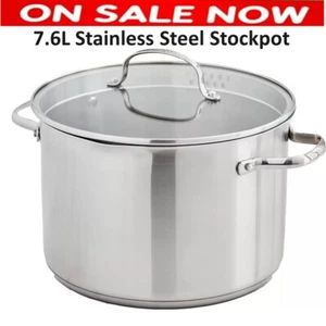 7.6L Stainless Steel Stockpot Pasta Stew Stock Pot Family w/ Glass Lid Induction - Picture 1 of 12