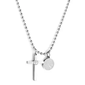 Silber Edelstahl Kreuz und Mutter Maria Charm Halskette Anhänger - Bild 1 von 5
