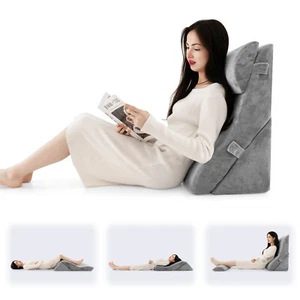 3PCS Orthopedic Bed Wedge Pillow Set Adjustable Support for Back Neck Grey - Picture 1 of 9