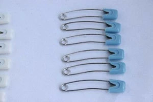 6 Babysicherheitsnadeln Sicherheitsnadel Nadel blau Baby mit Kappe - Bild 1 von 1