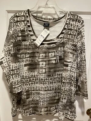 Top túnica marrón talla XL oficina trabajo informal malla superposición Y2K estampado tribal nuevo con etiquetas Foto 1 de 4