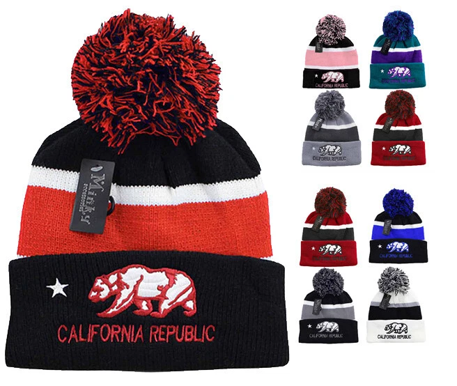 Pack of 12 California Republic Winter Cuffed Knit Hat Sport Pom Ski Beanie Cap - Image 1 of 3