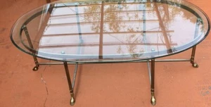 Italian Neo-Classical Regency Hoof Footed Oval Brass & Glass Cocktail Table - Picture 1 of 5
