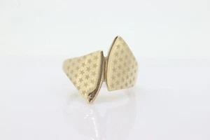 STAR Wide Dome 10k Yellow Gold Band. 10k Etched Star Design bypass ring. - Picture 1 of 5