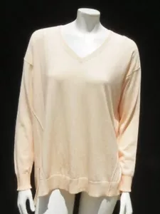 MARGARET O’LEARY hellapricot leichter Baumwollpullover mit V-Ausschnitt Oberteil US Größe M gebraucht, in einwandfreiem Zustand - Bild 1 von 6