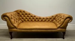 Chesterfield Chaise Longue Sofa Handmade Tan Faux Leather Fabric NEW END OF LINE - Picture 1 of 2