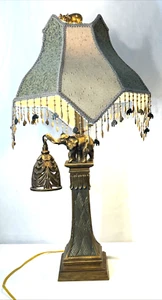 Bronze Dillian Poly Tischlampe Elefant hält Glocke Nachtlicht Perlenschirm - Bild 1 von 21