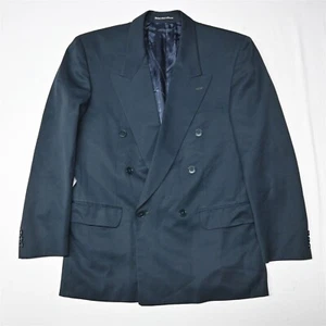 Vtg 39R 40R Navy 100% Wool Double Breasted Mens Sport Coat Blazer Suit Jacket - Picture 1 of 12