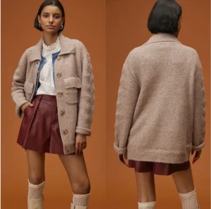 Anthropologie DH New York Sweater Womens M Tan Utility Shirt Jacket Wool Pockets - Picture 1 of 14