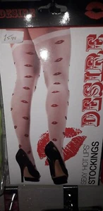 Erwachsene Damen Oberschenkel hohe Strümpfe mit roten Lippen und Schleifen Kostüm - Bild 1 von 1