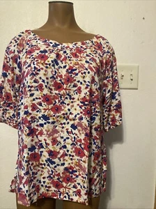 Alex & Jordan Damen Top Gr. S Aquarell Rot/Blau Blumenmuster Top SS - Bild 1 von 9