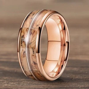 6/8MM Men Women Tungsten Carbide Ring Inlaid Wood and Guitar String Wedding Ring - Picture 1 of 10