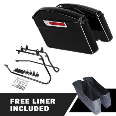 Black Hard Saddlebags & Bracket Kit Fit For Harley Softail Fat Boy FLSTF 84-17 - Image 1 of 4