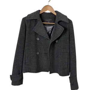 VTG Express Pea Coat Womens XS Gray Wool Cashmere Double Breasted Classic Y2K - Picture 1 of 12