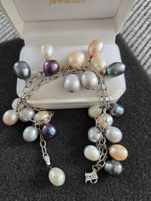 GORGEOUS Pearl Bracelet in 925 Sterling Silver - Large Dangle Pearls on Chain - Image 1 of 4