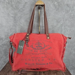 Bolso Myra Carmine Weekender Extra Grande Naranja Algodón Marrón Correas de Cuero Nuevo - Imagen 1 de 18