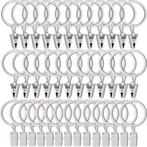 40 Pack White Curtain Rings with Clips, Curtain Hooks Hangers Clip Rings for ... - Picture 1 of 7