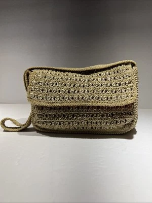 Cartera de hombro vintage Liz Claiborne color tostado ganchillo/macramé boho playera 10x7x3,5 Foto 1 de 4