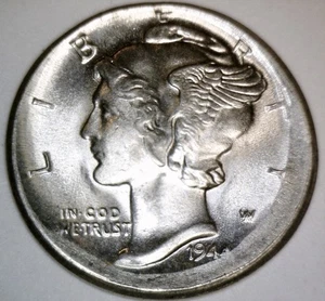 1944 ERROR OFF CENTER Mercury SILVER Dime NICE CH BU + Coin O/C + Die Crack NR - Picture 1 of 8