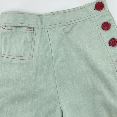High Waist Wide Leg Pants Womens Small Mint Green Red Button Sailor Style 70s - Image 1 of 4